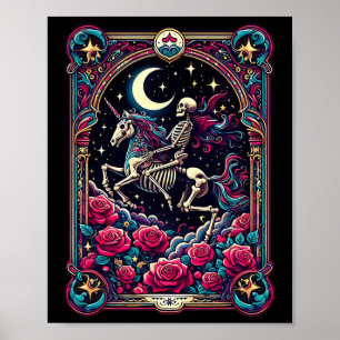 Tarot Card Skeleton Colourful Floral Unicorn Hallo Poster