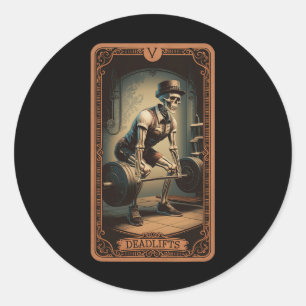Tarot Card Skeleton Deadlifts Powerlifting Weightl Classic Round Sticker
