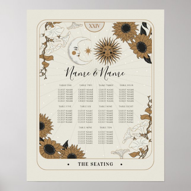 Tarot Card Table 10 Seating Plan Wedding Sun Moon  Poster (Front)