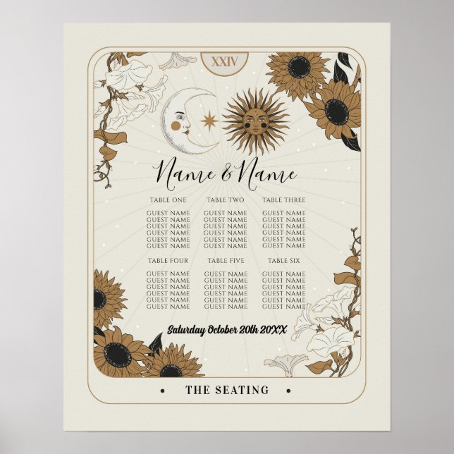Tarot Card Table 6 Seating Plan Wedding Sun Moon  Poster (Front)