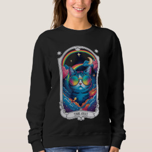 Tarot Card The Ally Psychedelic Cat Rainbow Goth Sweatshirt