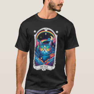 Tarot Card The Ally Psychedelic Cat Rainbow Goth T-Shirt