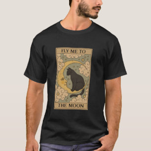 Tarot Card The Crescent Moon And Black Cat Fly To T-Shirt