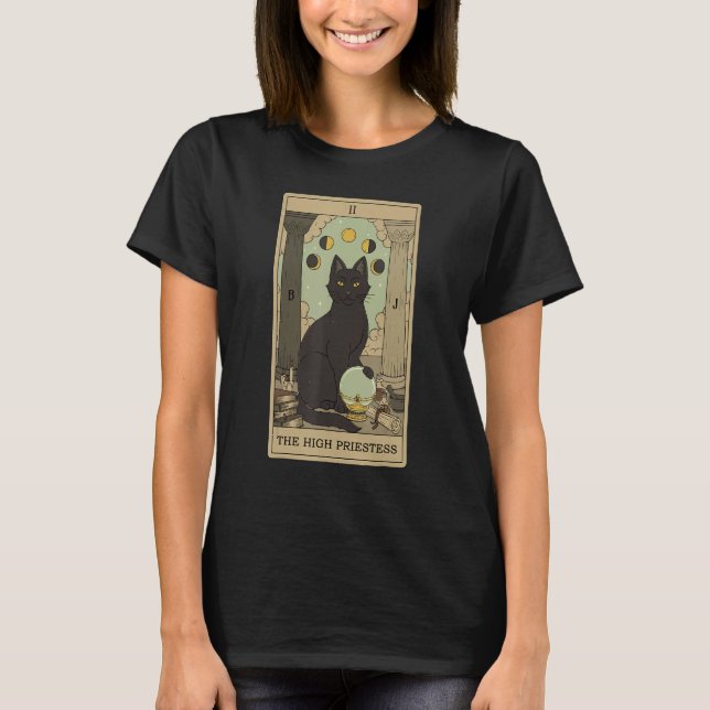 Tarot Card The High Priestess And Cat Cosmic Graph T-Shirt (Front)