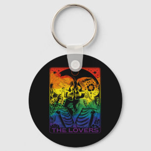 Tarot Card The Lovers Rainbow Kissing Lesbian Skel Key Ring