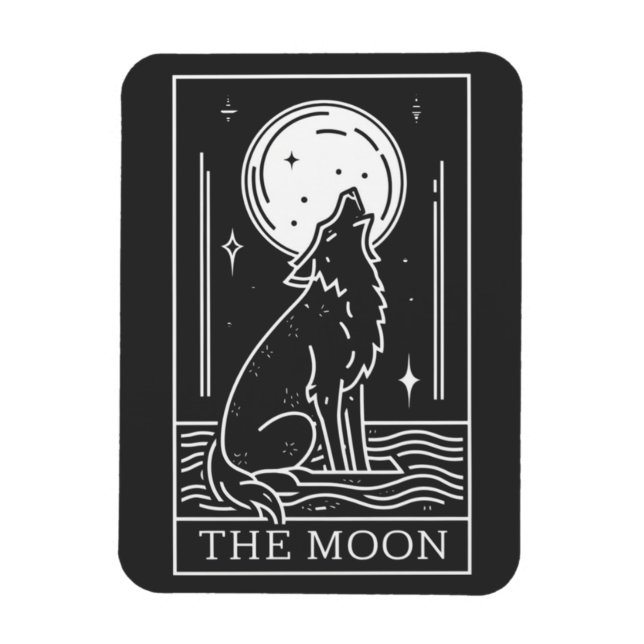 Tarot Card The Moon Wolf Howling  Magnet (Vertical)