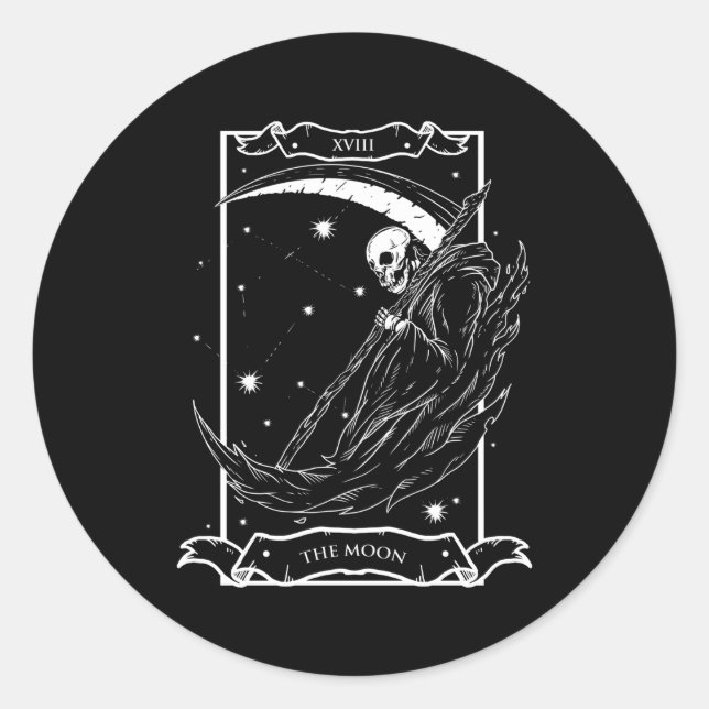 Tarot Card The Moon Xviii Death Style Classic Round Sticker (Front)