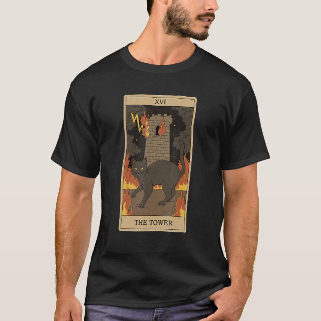 Tarot Card The Tower And Cat Cosmic Graphic Cats T-Shirt (Front)