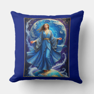 Tarot Card, the World, in Deep Blue  Cushion