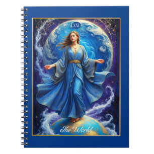 Tarot Card, the World, in Deep Blue Notebook