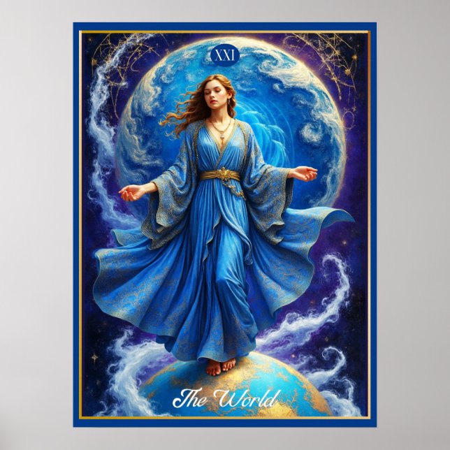 Tarot Card, the World, in Deep Blue  Poster (Front)