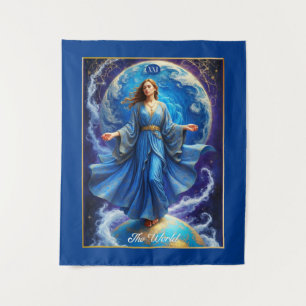 Tarot Card, the World, in Deep Blue  Tapestry