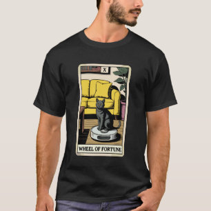 Tarot Card Wheel of Fortune Cat On Robot Vacuum Cl T-Shirt