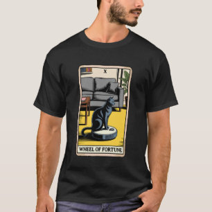 Tarot Card Wheel of Fortune Cat On Robot Vacuum Cl T-Shirt