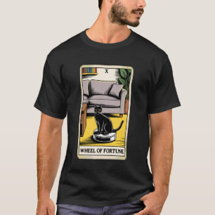Tarot Card Wheel of Fortune Cat On Robot Vacuum Cl T-Shirt