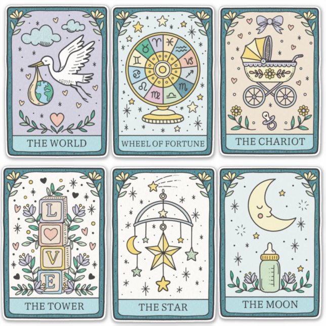 Tarot Cards Baby Shower Stickers (Front)