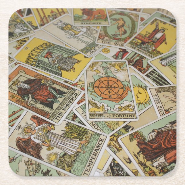 Tarot Cards pattern fortune teller Square Paper Coaster (Front)