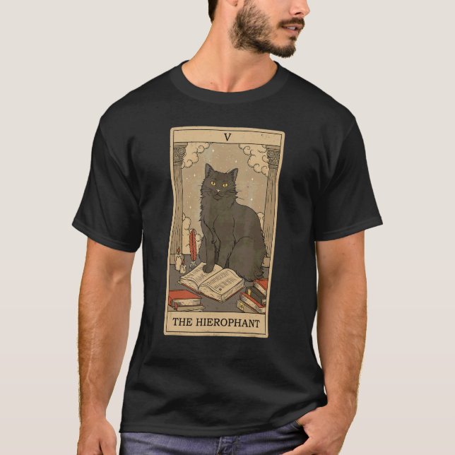 Tarot Cards The Hierophant Cats And Books Graphic T-Shirt (Front)