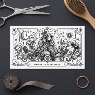 Tarot Celestial Astro Dog Groomer Business Card