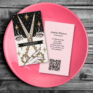 Tarot Celestial Vintage Hair Stylist Gold Scissors Business Card