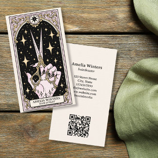 Tarot Celestial Vintage Hair Stylist Gold Scissors Business Card
