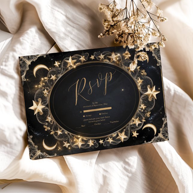 Tarot Celestial Wedding Sun Moon Stars Gold RSVP Card (Creator Uploaded)