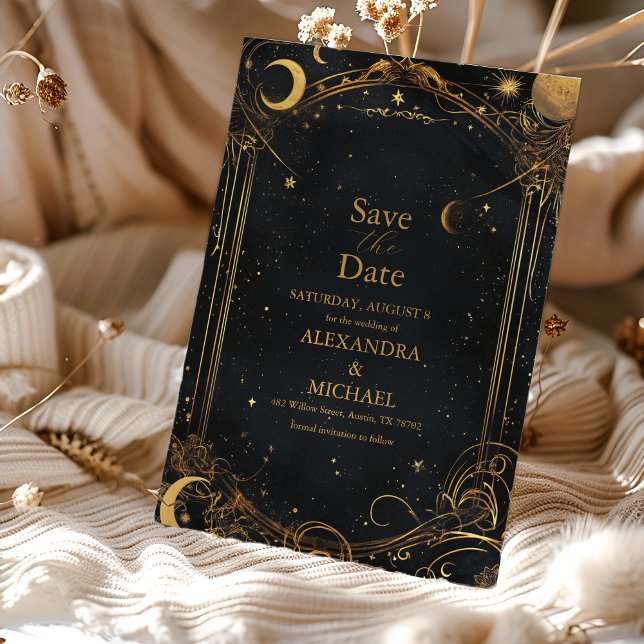 Tarot Celestial Wedding Sun Moon Stars Gold Save The Date (Creator Uploaded)