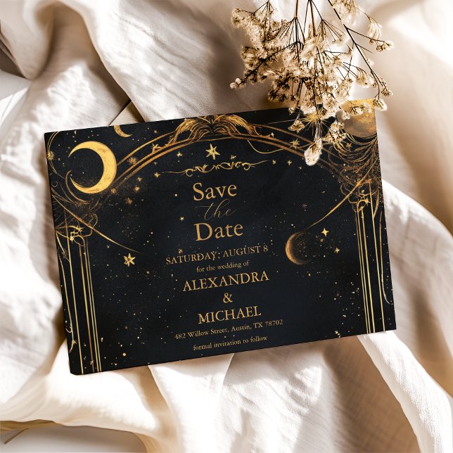 Tarot Celestial Wedding Sun Moon Stars Gold Save The Date (Creator Uploaded)
