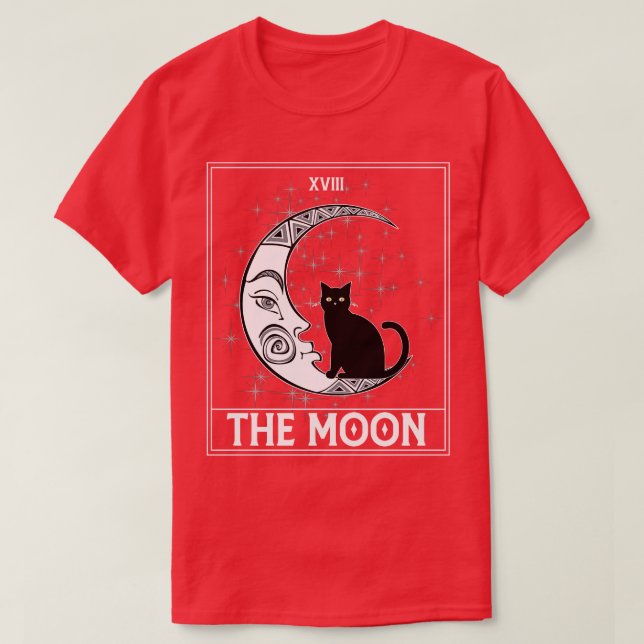 Tarot d Crescent Moon and Black Cat Cosmic Graphic T-Shirt (Design Front)