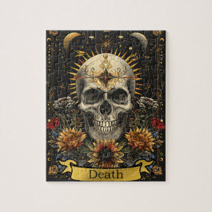 Tarot Death Card Gothic Witchy Skull & Flowers Jigsaw Puzzle