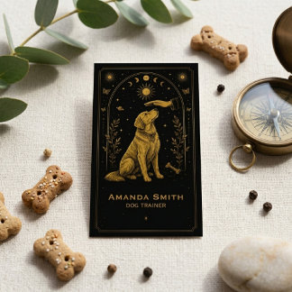 Tarot Dog Trainer Black Gold Boho Business Card