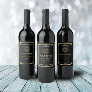 Tarot Elegant Gold Black Vintage Sun Moon Wine Label