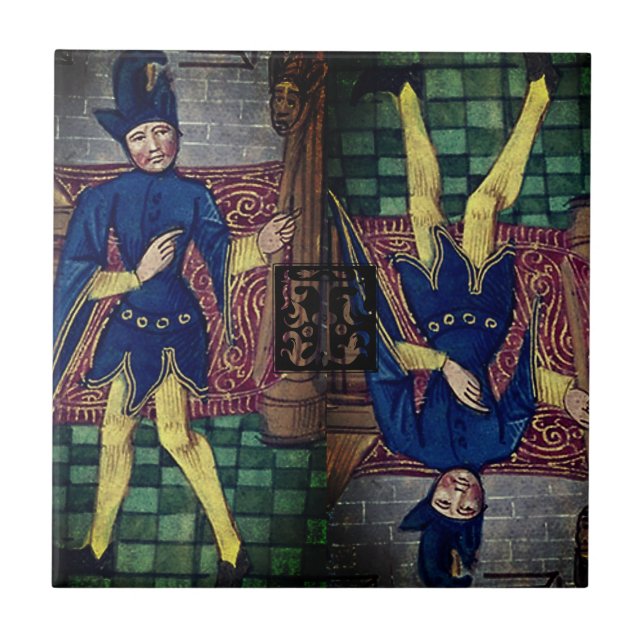 Tarot Fool Major Arcana Upside Down Initial T Ceramic Tile (Front)
