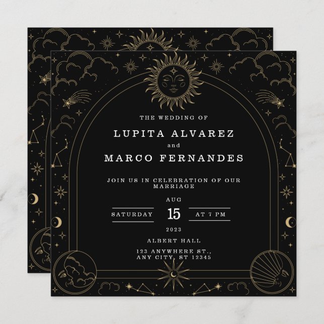 Tarot Gold Elegant Wedding Invitation (Front/Back)
