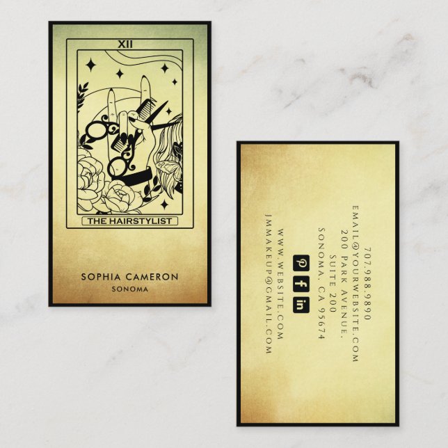  Tarot Hair Stylist Gold Ombre Business Card (Front/Back)
