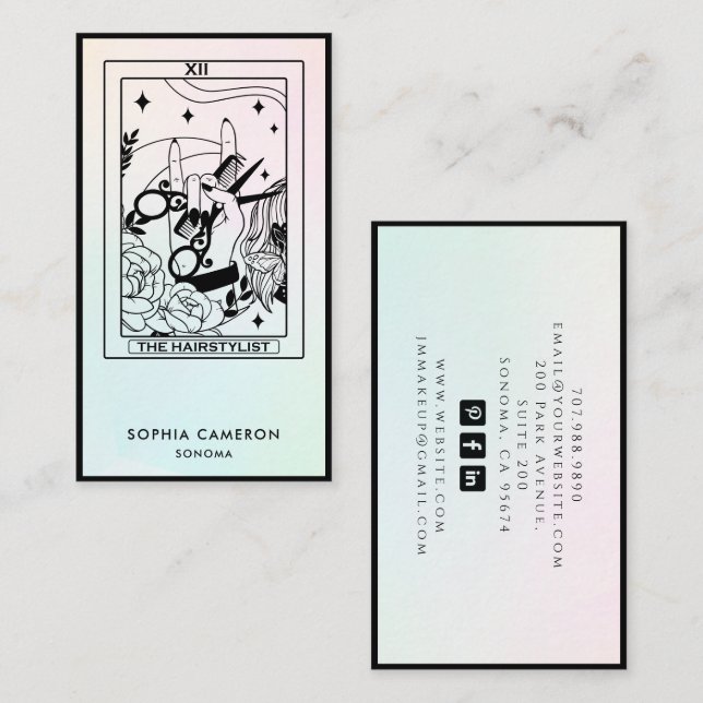  Tarot Hair Stylist Pink Green Ombre Business Card (Front/Back)