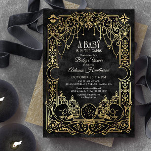 Tarot Halloween Black Baby Shower Invitation