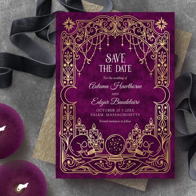 Tarot Halloween Gothic Burgundy Wedding Save The Date (Creator Uploaded)