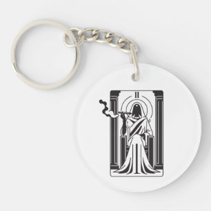 Tarot High Priestess Weed Smoking Occult Key Ring