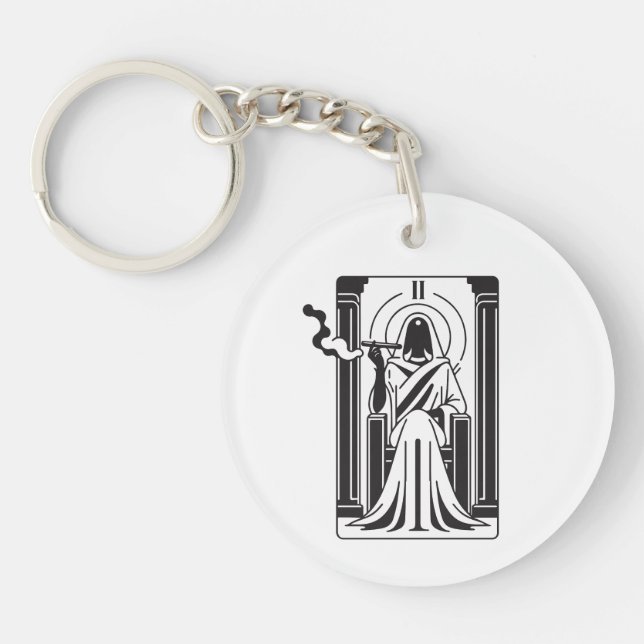 Tarot High Priestess Weed Smoking Occult Key Ring (Front)