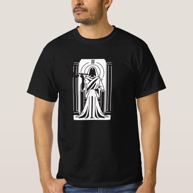 Tarot High Priestess Weed Smoking Occult T-Shirt (Front)