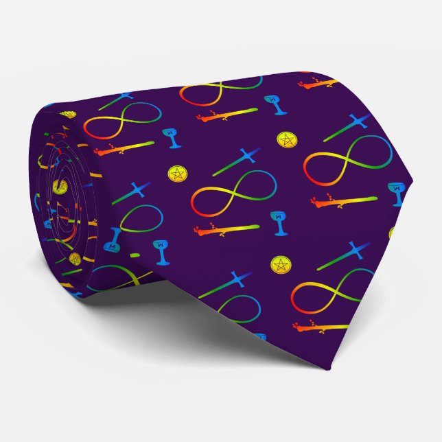 Tarot Lemniscate: The Magician & Elements Rainbow Tie (Rolled)