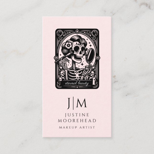 Tarot Makeup Artist Skeleton Blush Pink Business Card (Front)