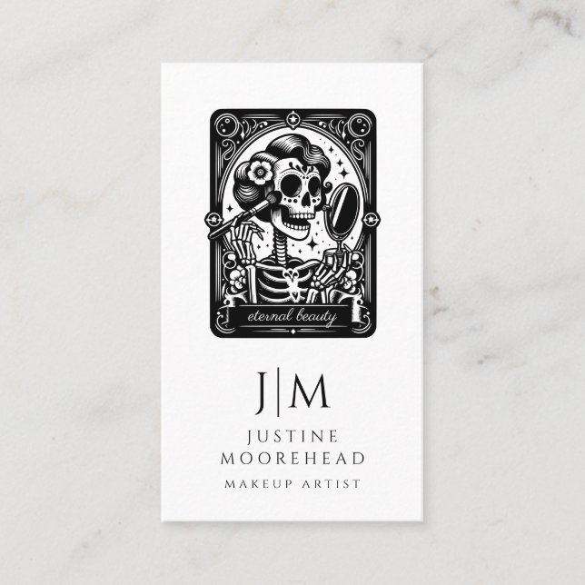 Tarot Makeup Artist Skeleton Business Card (Front)