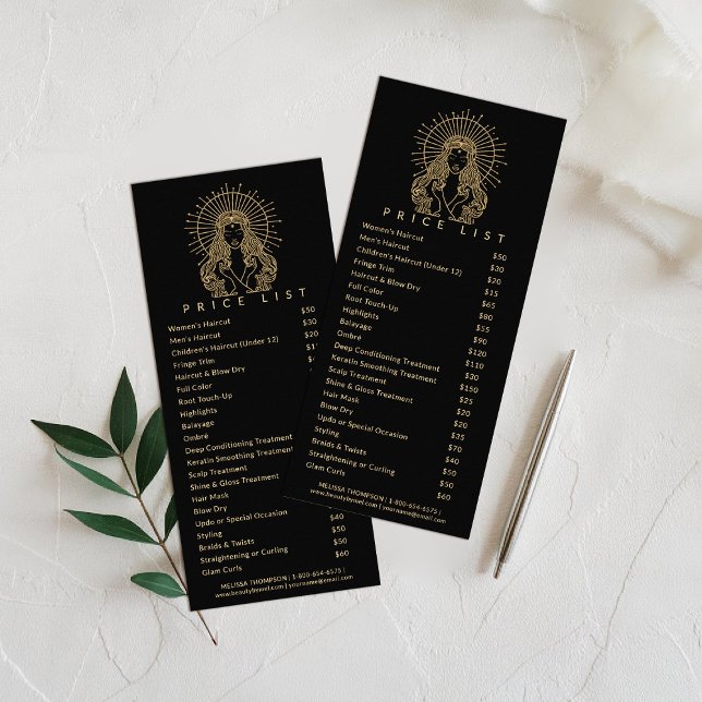 Tarot Makeup Hair Nails Lashes Salon Gold Black Rack Card (services card mystical tarot celestial beauty makeup hair nails lashes stylist beautician beauty)