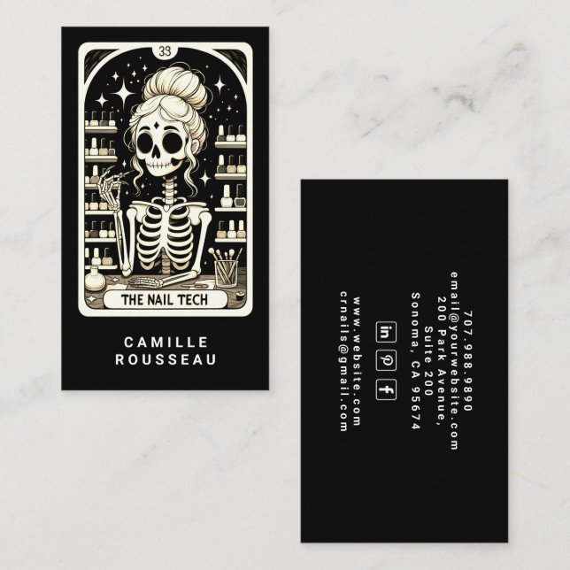 Tarot Nail Technician Black Business Card (Front/Back)