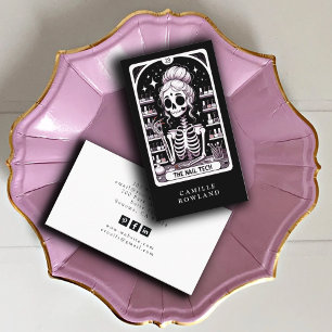 Tarot Nail Technician Black White Business Card