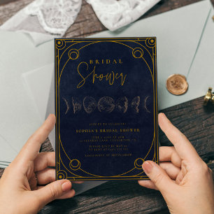 Tarot Navy Blue & Gold Celestial Bridal Shower Invitation