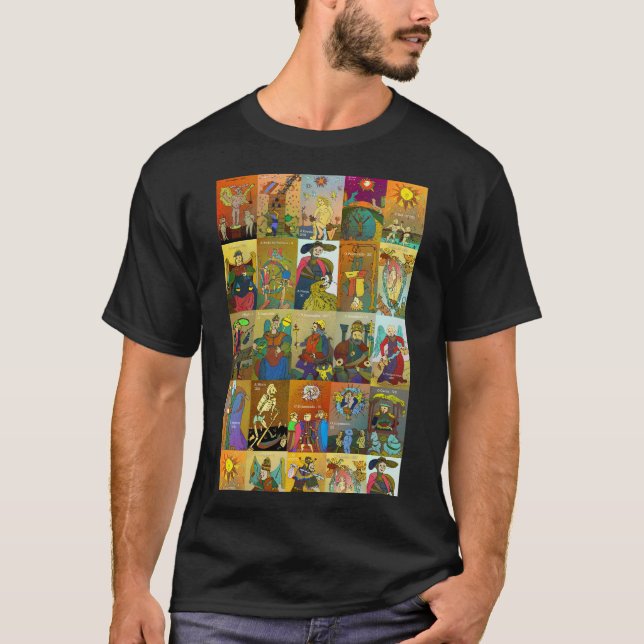 Tarot of Marseille t-shirt whole deck art colourfu (Front)