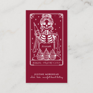 Tarot Skeleton Baker Whisk Cupcake Burgundy Business Card